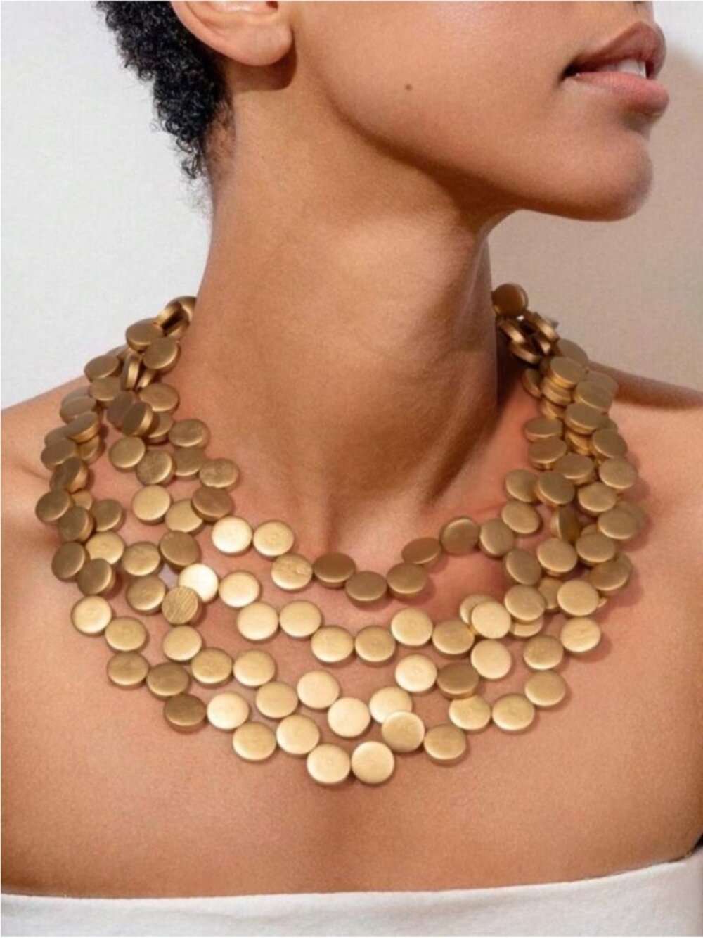 New! Gold Flat Beaded Collar Necklace NWOT